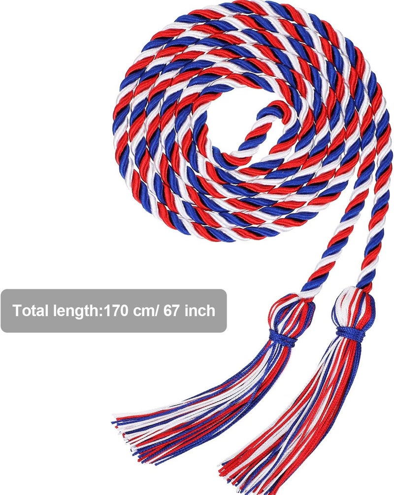 TecUnite Graduation Cords Honor 2026 Polyester Yarn Decorative Garland Twist Ties with Tassels for Bachelor Gown Graduation(Blue Red with White) - Image 4